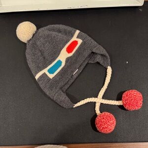 Kate Spade Gray Knit Hat with Pom Poms and 3-D glasses